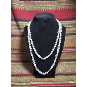Freshwater Pearl Necklace Fluorite Amethyst Gemstone Chips Long Single Strand
